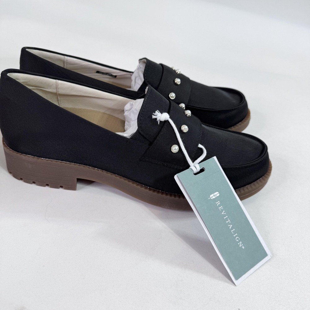 Revitalign Shoes Womens Size 11 Black Laurel Loafer Pearl Beaded Flats